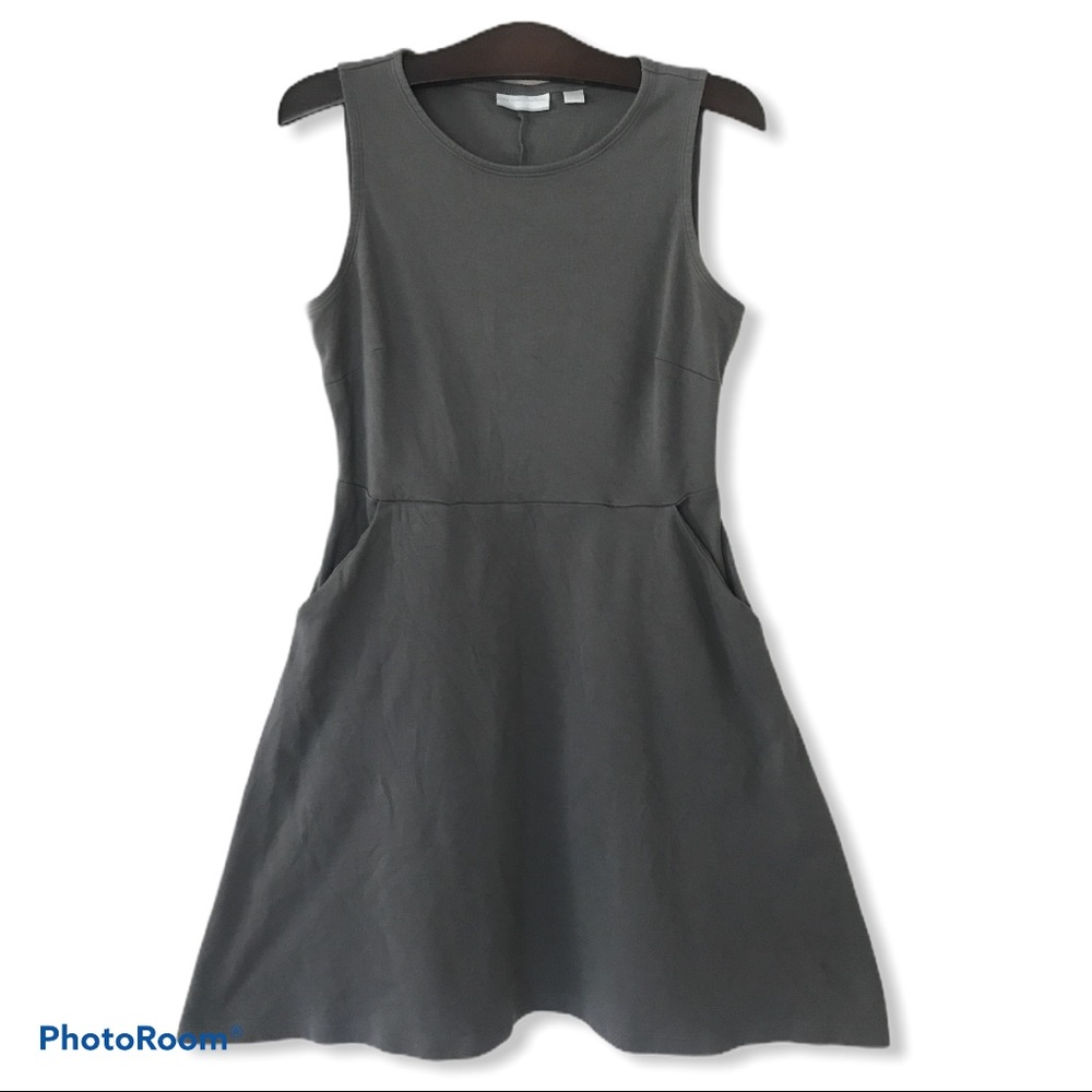 Grey a-line stretch cotton dress with pockets